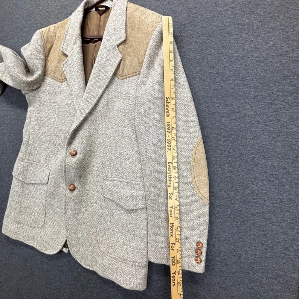 VTG Pendleton Sport Coat Mens 42L Tweed Suede Yoke Elbow Patch Brown Gray USA
